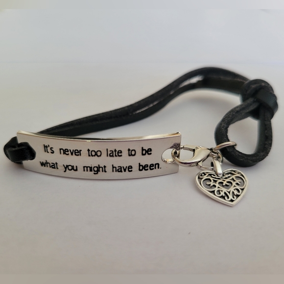 New Inspirational Bracelet Black Leather Dangle Heart Charm - Picture 1 of 1